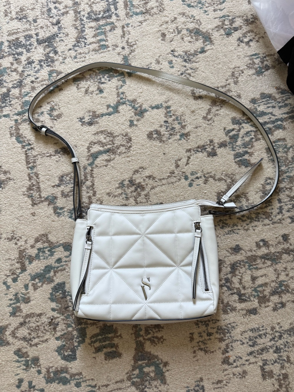 White Quilted Crossbody Bag with Silver Hardware